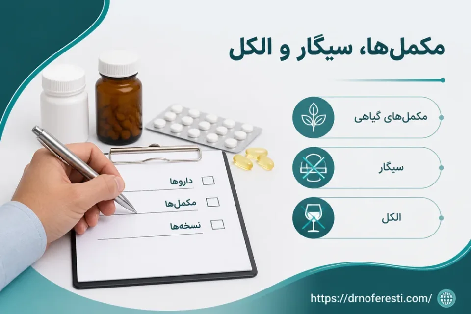 مکملها، سیگار و الکل